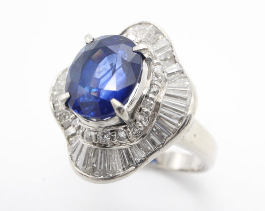 天然コランダム ブルーサファイア デザインリング プラチナ 指輪 ダイヤ Pt900
